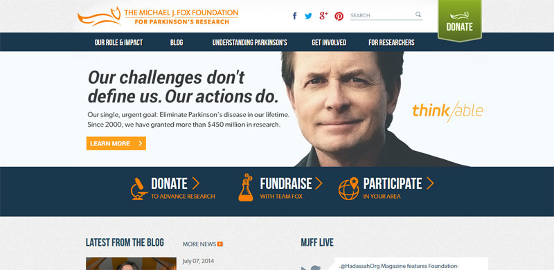 Nonprofit website design MICHAELJFOX